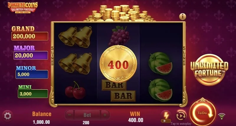 Fortune Coins Unlimited Fortune - Lock & Respin muntbonusronde met vasthoudende munten